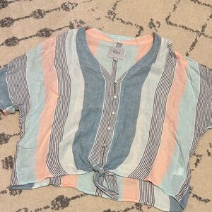Rails lightweight Striped Button-Down Tie-Front Top
